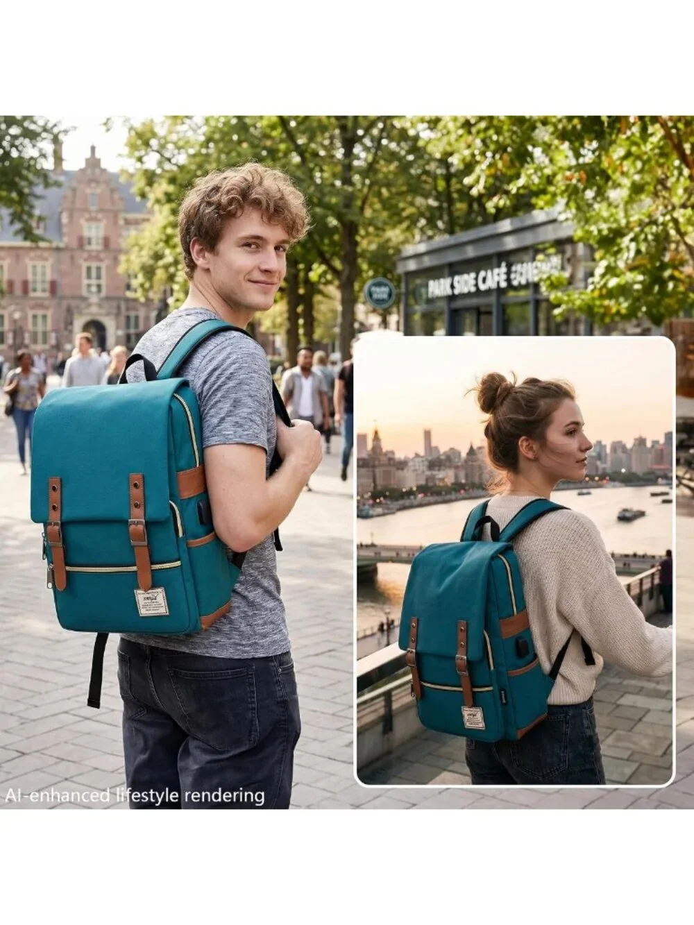 Casual Vintage Laptop Backpack with USB Port | Travel Rucksack for 15.6